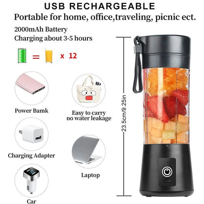 Portable Blender Cup,Electric USB Juicer Blender,Mini Blender Portable Blender for Shakes and Smoothies, Juice,380Ml, Six Blades Great for Mixing,