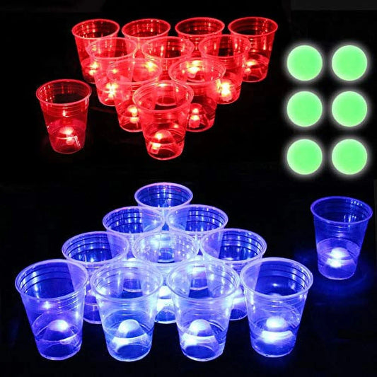 the Dark Beer Pong Set,Beer Pong Party Cup Set, LED Beer Pong Cups and Glow-In-The-Dark Balls,22 Set